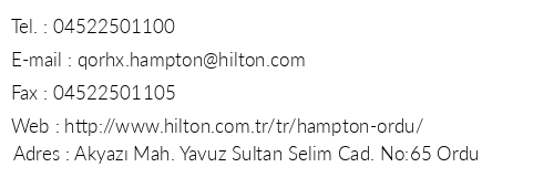 Hampton By Hilton Ordu telefon numaralar, faks, e-mail, posta adresi ve iletiim bilgileri